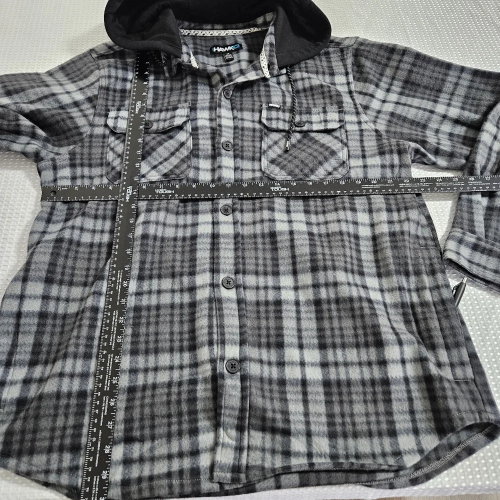 Tony Hawk NWOT Mens‎ Fleece Shirt Jacket Plaid Hooded Cozy Y2K 90s Style Gray 2X